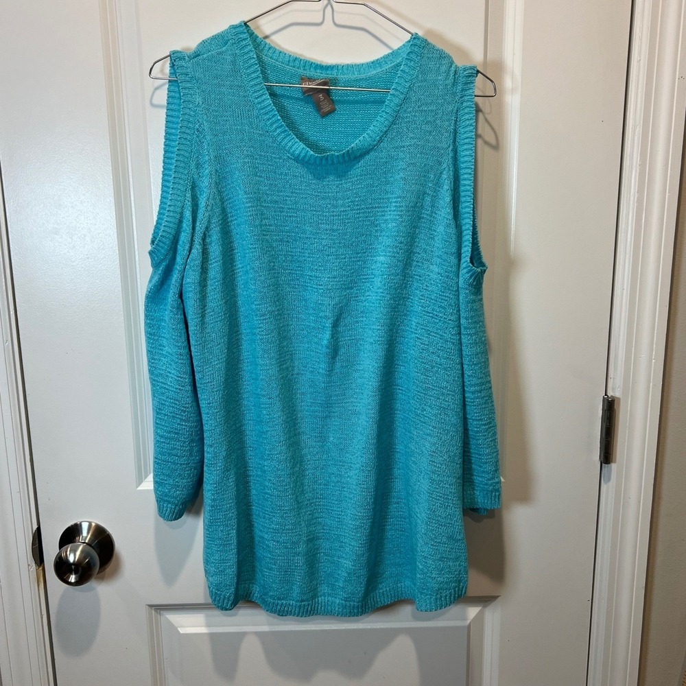 Chico's Womens Sweater Cold Shoulder Turquoise Blue Size 3